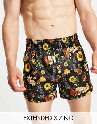 Goldenpoint Herren Bade-Boxershorts Mit Blumenmuster – Blauer Mikrofasern-Stoff, Verstellbarer Kordelzug