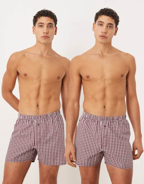 ASOS DESIGN – Boxershorts aus Webstoff mit Vichy-Karomuster in Burgunderrot, 2er-Pack - view 1