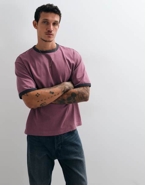 ASOS DESIGN boxig avslappnad ringer-t-shirt i tvättad rosa - view 1