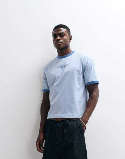 ASOS DESIGN boxig avslappnad ringer-t-shirt med grafik framtill i blått, 2 av 5