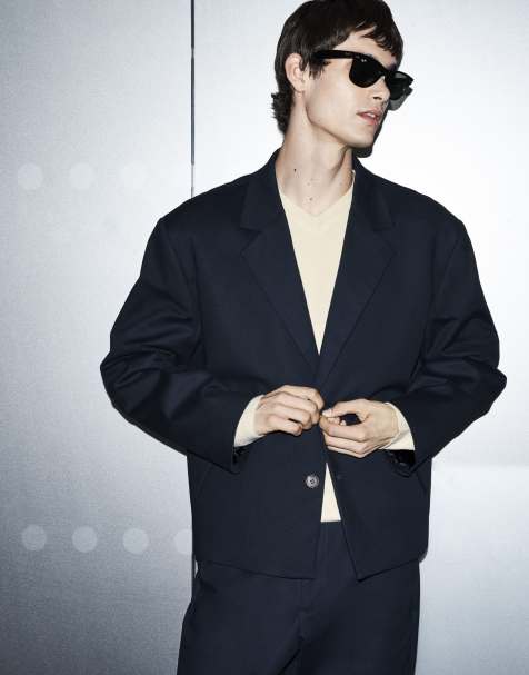 ASOS DESIGN boxig kostymkavaj i marinblå twill - view 1
