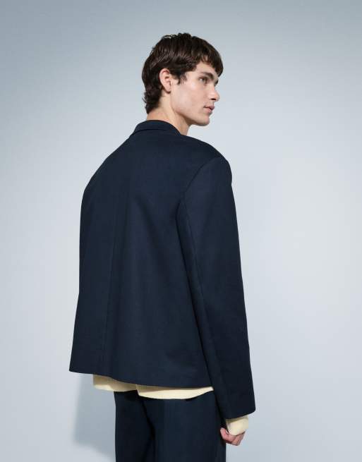 ASOS DESIGN boxig kostymkavaj i marinblå twill, 4 av 6