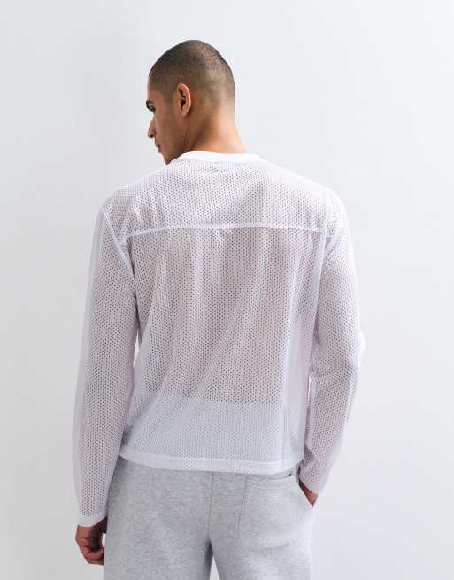 ASOS DESIGN boxig oversize långärmad t-shirt med daysocial-tryck i vit sportmesh, 4 av 5
