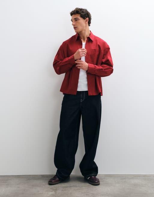 ASOS DESIGN boxig oversize-poplinskjorta i rött, 3 av 5