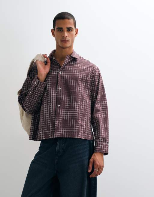 ASOS DESIGN boxig oversize-rutig skjorta i berry, 2 av 5