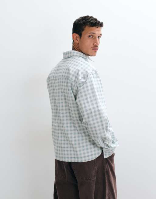 ASOS DESIGN boxig oversize-rutig skjorta med placerat tryck i blått, 2 av 5