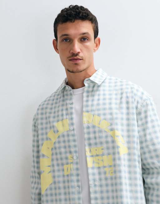 ASOS DESIGN boxig oversize-rutig skjorta med placerat tryck i blått, 3 av 5