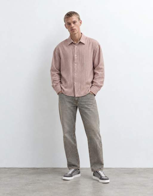 ASOS DESIGN boxig oversize skjorta i linnelook med ränder i brun, 6 av 10