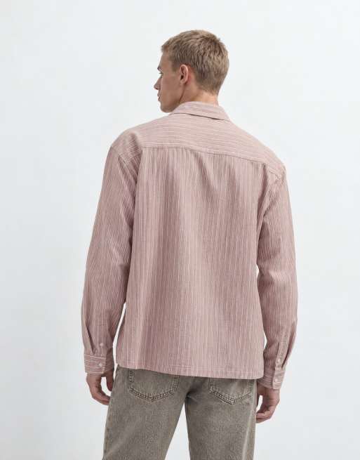 ASOS DESIGN boxig oversize skjorta i linnelook med ränder i brun, 8 av 10
