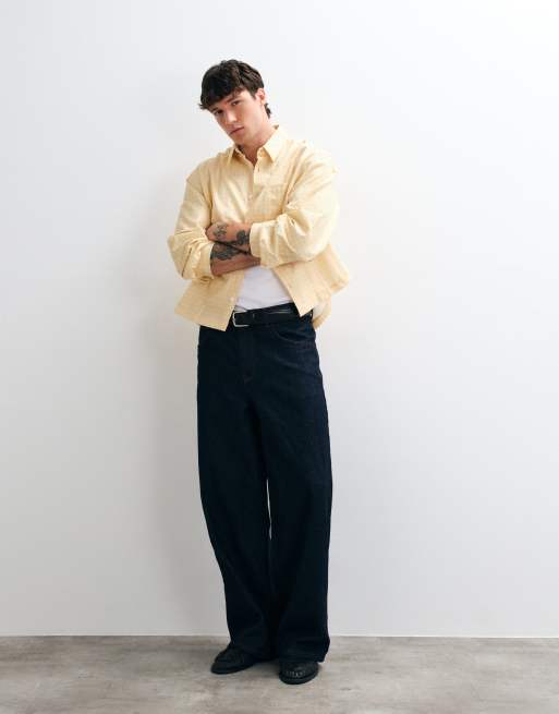 ASOS DESIGN boxig oversize-skjorta med mikrorutigt mönster i gult, 2 av 5