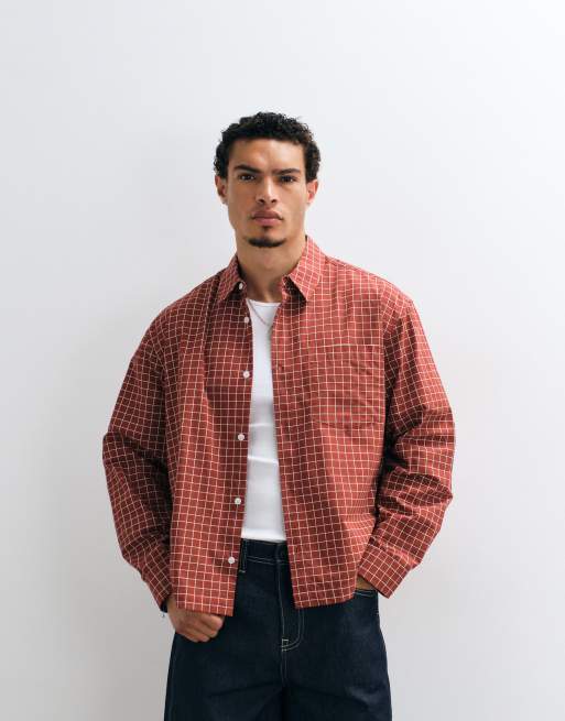 ASOS DESIGN boxig oversize-skjorta med mikrorutigt mönster i rött, 5 av 5