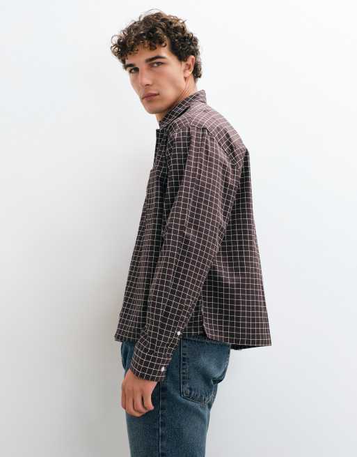ASOS DESIGN boxig oversize-skjorta med små rutor i brun, 4 av 10