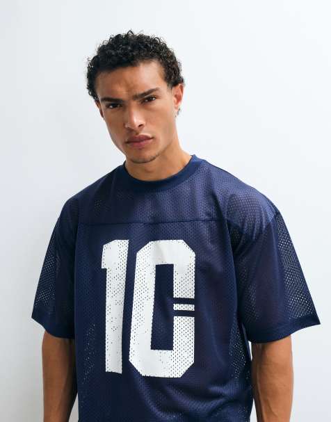 ASOS DESIGN boxig oversize-t-shirt med 10-grafik i marinblå sportmesh - view 1