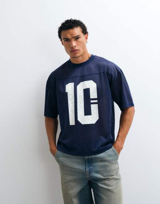 ASOS DESIGN boxig oversize-t-shirt med 10-grafik i marinblå sportmesh, 5 av 5