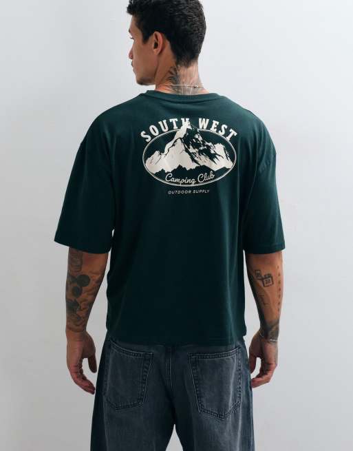 ASOS DESIGN boxig oversize-t-shirt med bergsprint i mörkgrön, 4 av 5