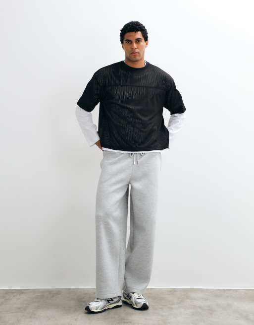 ASOS DESIGN boxig oversize-t-shirt med dubbla lager i vitt och svart sportmesh, 3 av 5