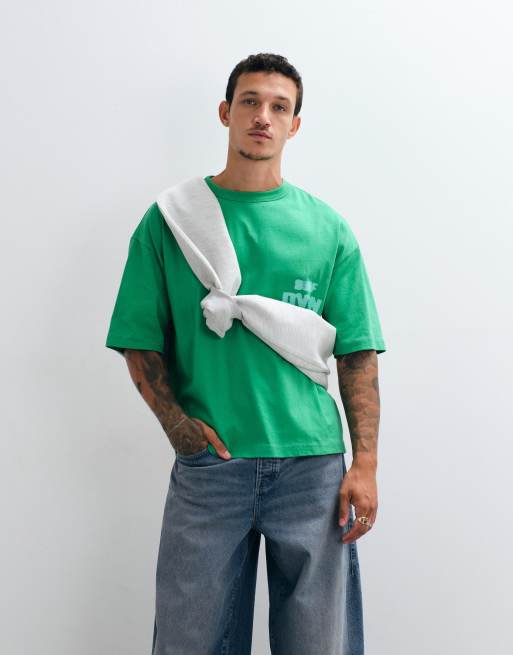 ASOS DESIGN boxig oversize t-shirt med laguna-tryck i grön tvätt, 2 av 5