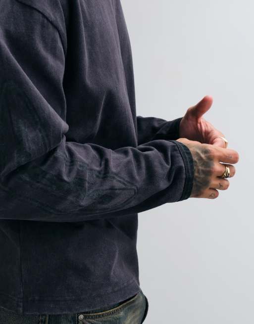 ASOS DESIGN boxig oversize t-shirt med långa ärmar och ärmtryck i tvättad kolgrå, 4 av 5
