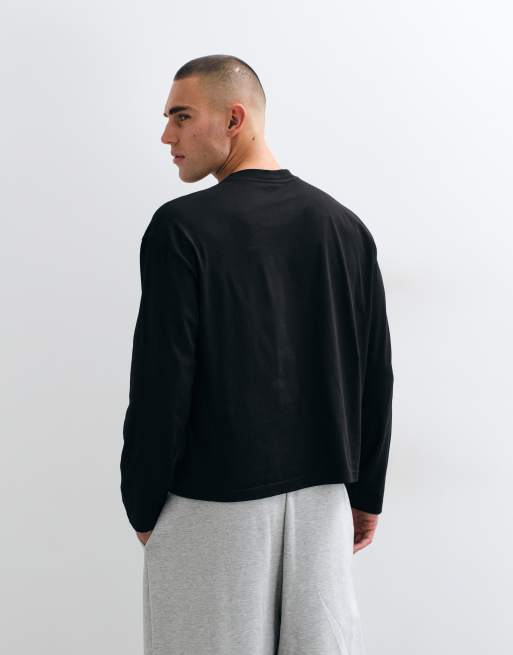 ASOS DESIGN boxig oversize t-shirt med långa ärmar och brösttryck i svart, 5 av 5