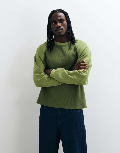 ASOS DESIGN boxig oversize t-shirt med raglanärmar och långa ärmar i våffelstruktur - view 1