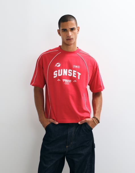 ASOS DESIGN boxig oversize-t-shirt med street-grafik i rött - view 1