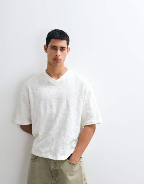 ASOS DESIGN boxig oversize-t-shirt med v-ringning i strukturerad vit - view 1