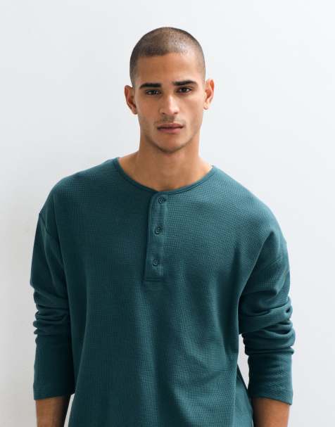 ASOS DESIGN boxig oversized långärmad henley-t-shirt i waffle-tyg - view 1