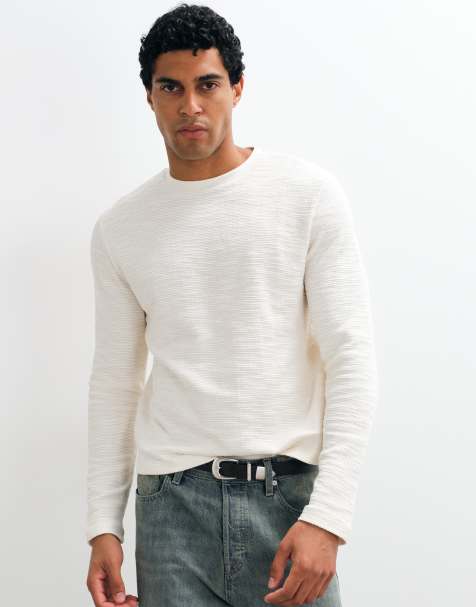 ASOS DESIGN boxig regular fit t-shirt med långa ärmar i krämfärgad struktur - view 1