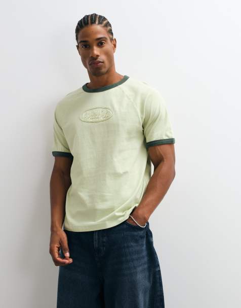 ASOS DESIGN boxig regular ringer-t-shirt i tvättad grön - view 1