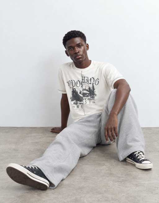 ASOS DESIGN boxig t-shirt med kontrastsömmar och landskapstryck i benvit, 7 av 10
