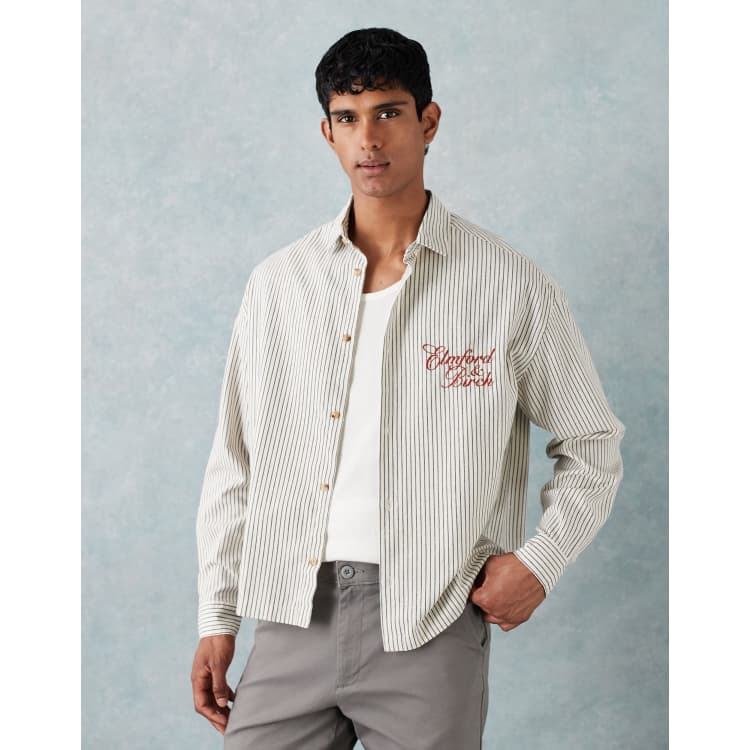 ASOS DESIGN boxy 90s oversized shirt in ecru stripe with