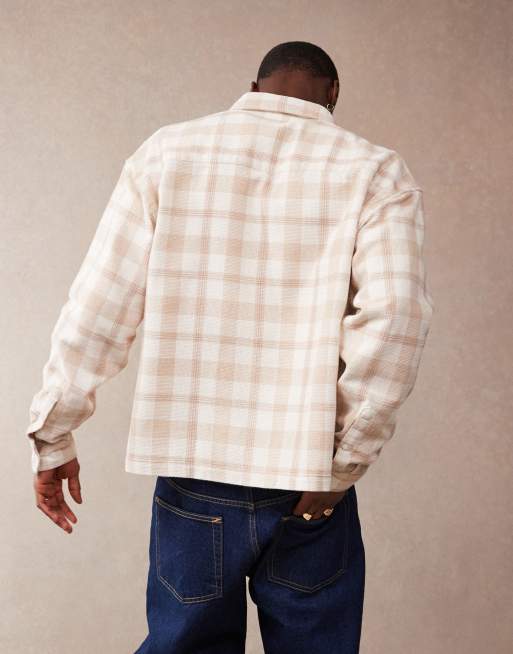 ASOS DESIGN boxy 90s oversized textured shirt in neutral plaid , 3 of 4