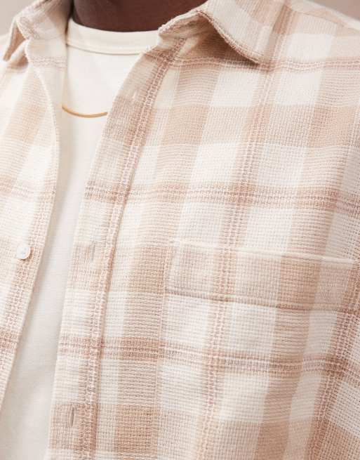 ASOS DESIGN boxy 90s oversized textured shirt in neutral plaid , 4 of 4
