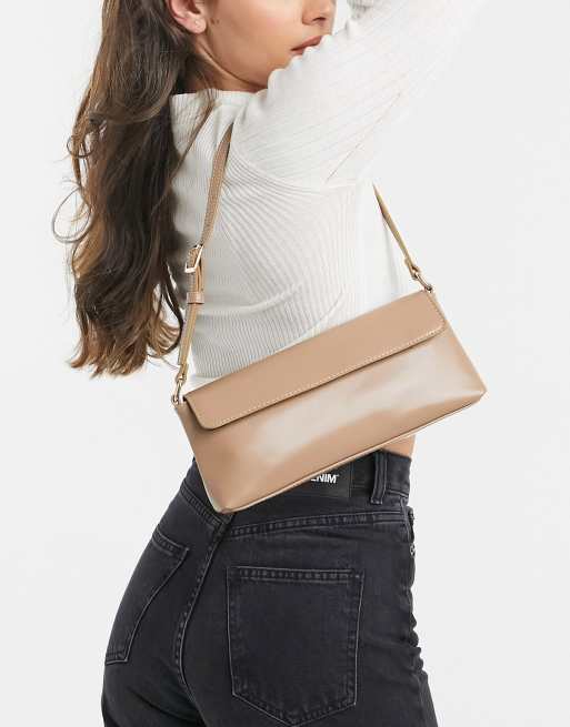 ASOS DESIGN boxy 90s shoulder bag with short flap in mink ASOS