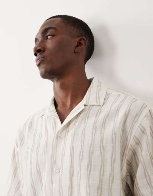 ASOS DESIGN boxy abstract striped shirt in beige, 4 of 5