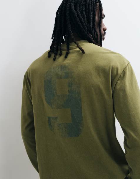 ASOS DESIGN boxy afslappet langærmet T-shirt med talgrafik i vasket grøn - view 1