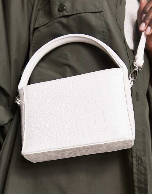 ASOS Design Envelope Crossbody Bag with Top Handle and Detachable Crossbody Bag Strap in White Croc