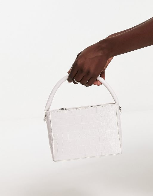 ASOS Design Envelope Crossbody Bag with Top Handle and Detachable Crossbody Bag Strap in White Croc