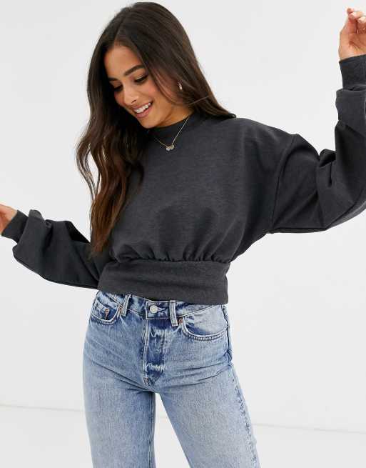 ASOS DESIGN boxy batwing super soft sweatshirt with rib in charcoal marl