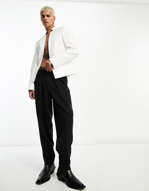 ASOS DESIGN boxy blazer in white jacquard