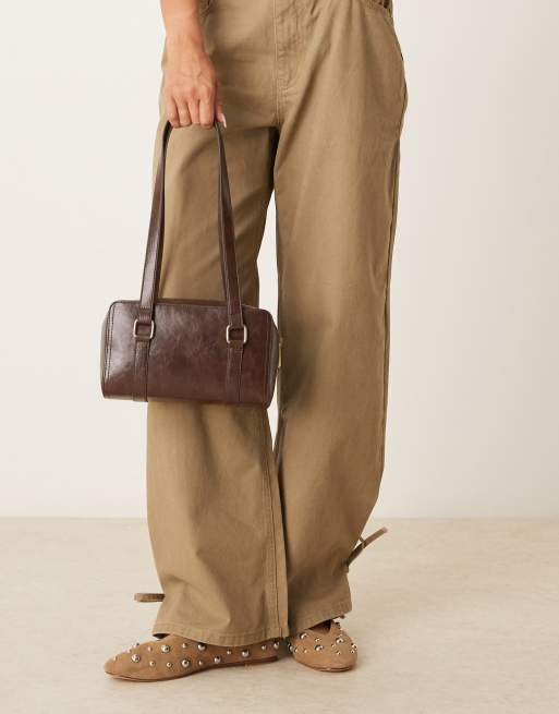 ASOS DESIGN boxy bowler bag in chocolate