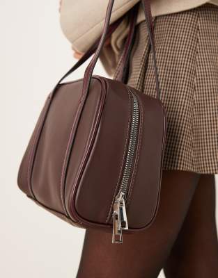 Asos Design Boxy Bowler Bag With Contrast Strap In Red