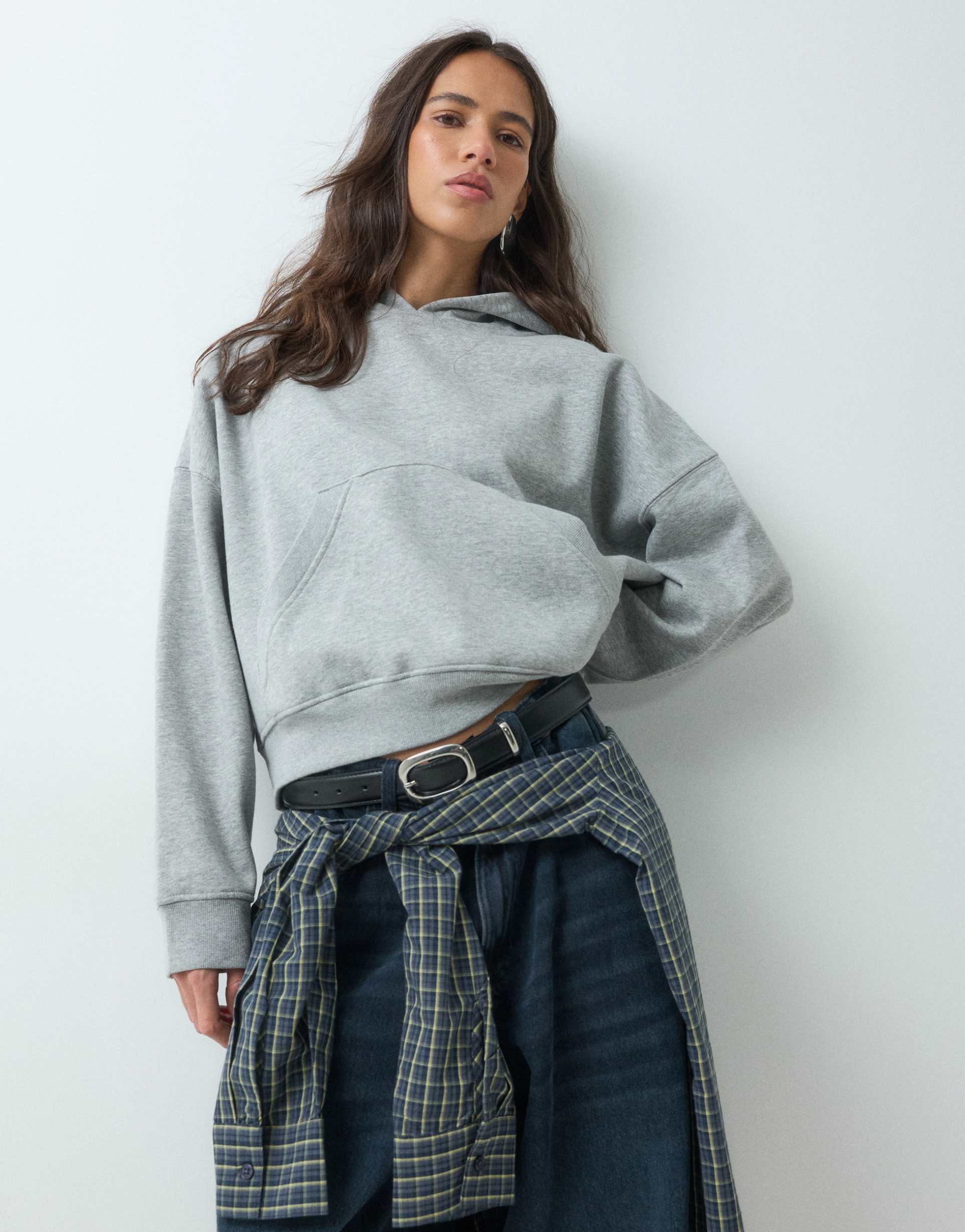 ASOS DESIGN boxy brushback hoodie in gray heather