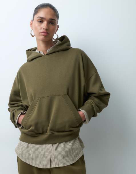 ASOS DESIGN boxy brushback hoodie in kaki - view 1