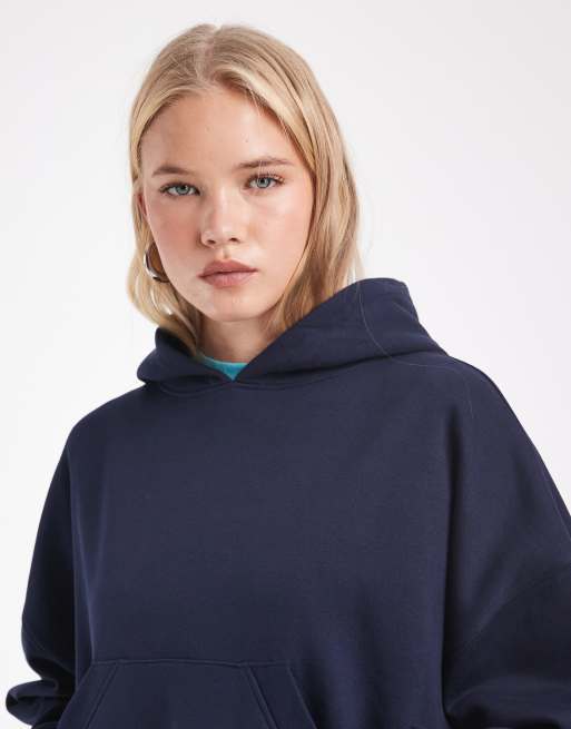 ASOS DESIGN boxy brushback hoodie in navy, 2 of 4