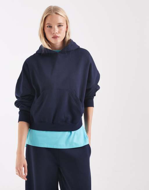 ASOS DESIGN boxy brushback hoodie in navy, 3 of 4
