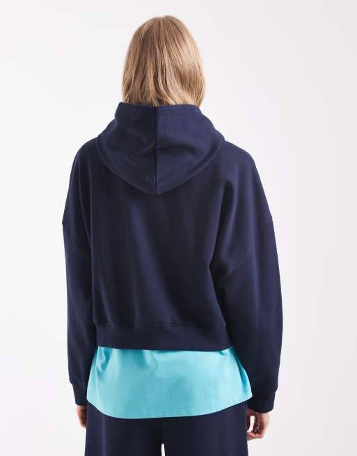 ASOS DESIGN boxy brushback hoodie in navy, 4 of 4