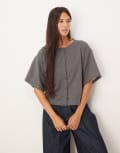 [ASOS DESIGN] ASOS DESIGN boxy button through sweat top in charcoal-Grey S CHARCOAL