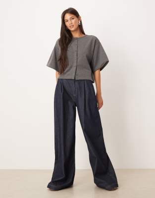 Asos Design Boxy Button Through Sweats Top In Gray