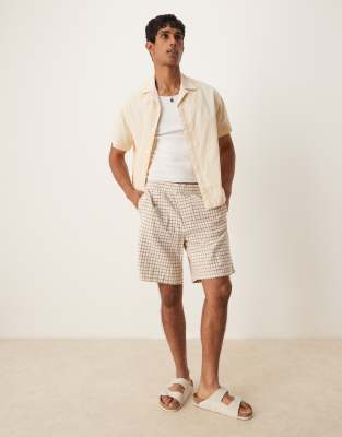 Asos Design Boxy Camp Collar Jacquard Shirt In Neutral